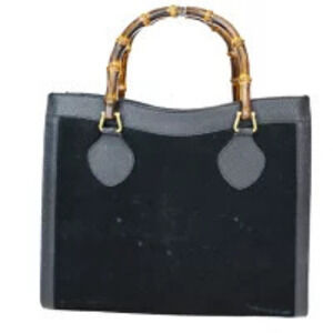 Gucci Bamboo Handbag Black Suede Leather